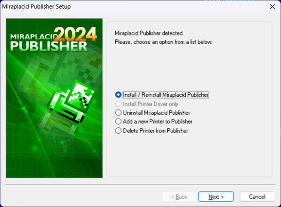 Miraplacid Publisher : Reinstallation Step 1/2