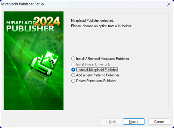 Miraplacid Publisher : Uninstallation Step 1/2