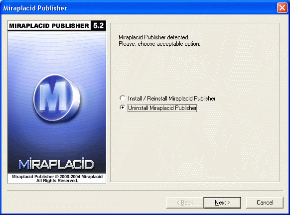Miraplacid Publisher (image printer driver) : Uninstallation Step 2/3
