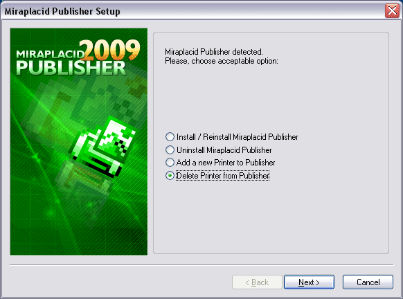 Miraplacid Publisher : AddPrinter Step 1/2