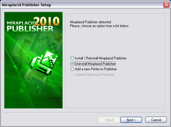 Miraplacid Publisher : Uninstallation Step 1/2