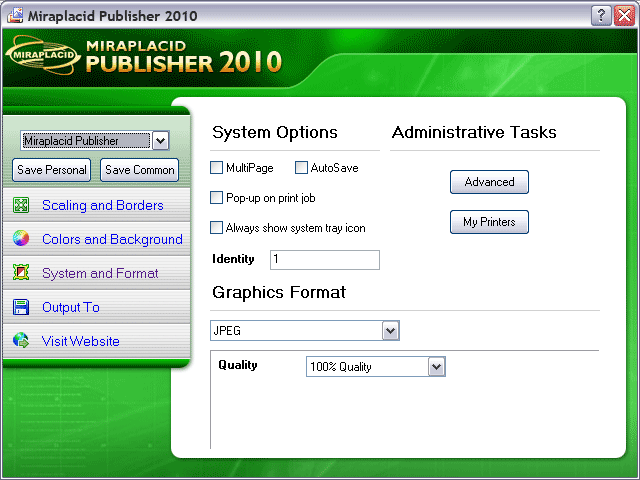 Miraplacid Publisher System and Format Settings