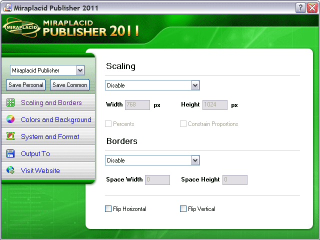 Miraplacid Publisher Scaling and Borders Settings