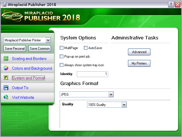 Miraplacid Publisher System and Format Settings