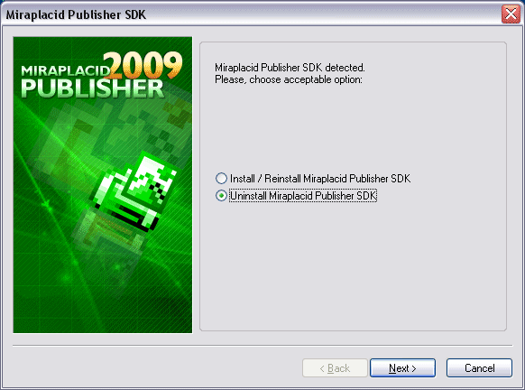 Miraplacid Publisher : Uninstallation Step 1/2