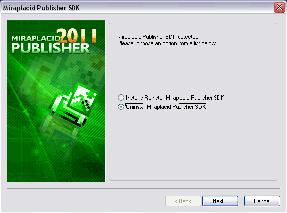 Miraplacid Publisher : Uninstallation Step 1/2