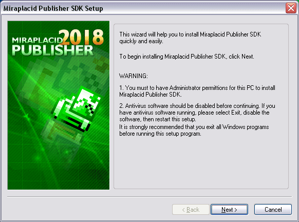 Miraplacid Publisher : Installation Step 1/5