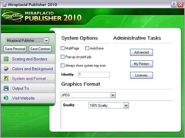 Miraplacid Publisher System and Format Settings