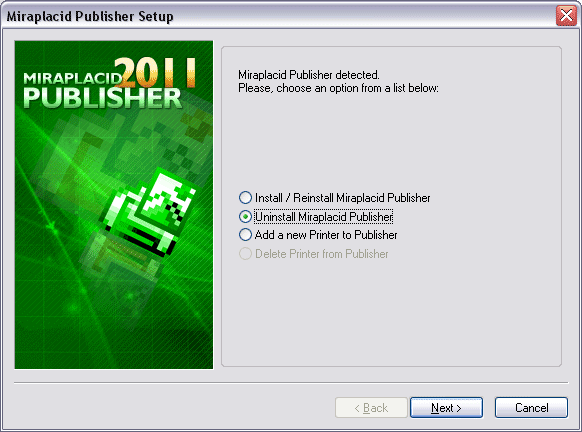 Miraplacid Publisher : Uninstallation Step 1/2