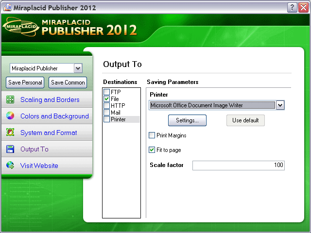 Miraplacid Publisher Output To: Printer