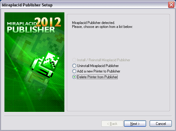 Miraplacid Publisher : AddPrinter Step 1/2