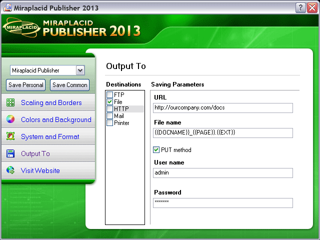 Miraplacid Publisher Output To: HTTP