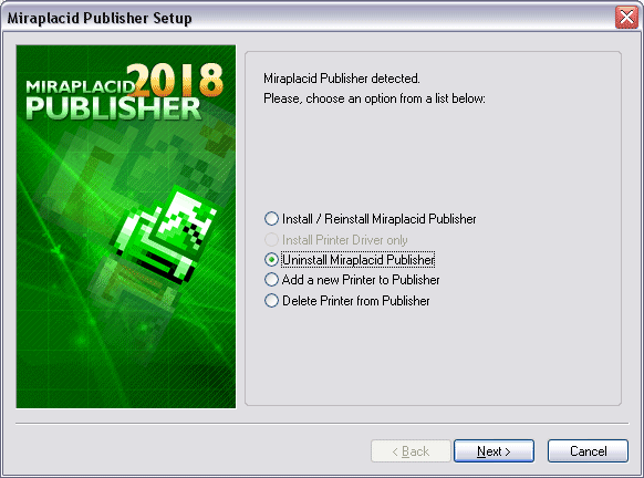 Miraplacid Publisher : Uninstallation Step 1/2