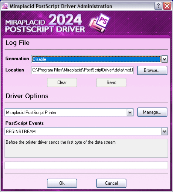 Miraplacid PostScript Driver screenshot