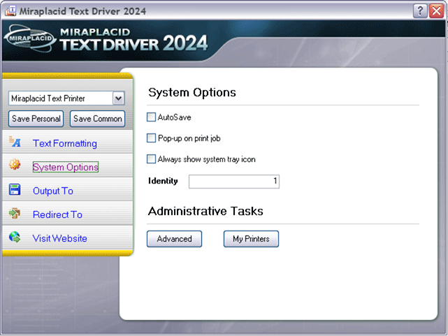 Miraplacid Text Driver System Settings