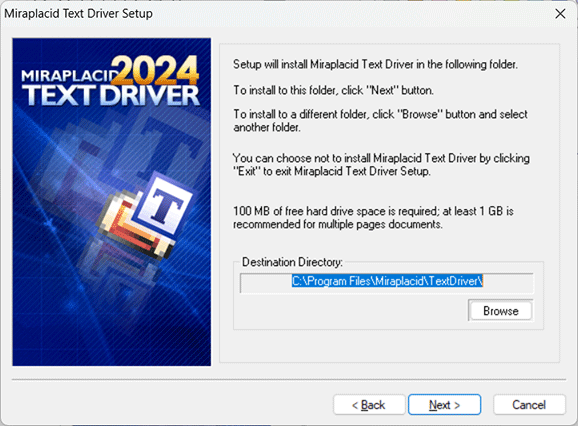 Miraplacid Text Driver : Reinstallation Step 2/3