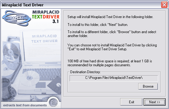 Miraplacid Text Driver : Installation Step 3/5