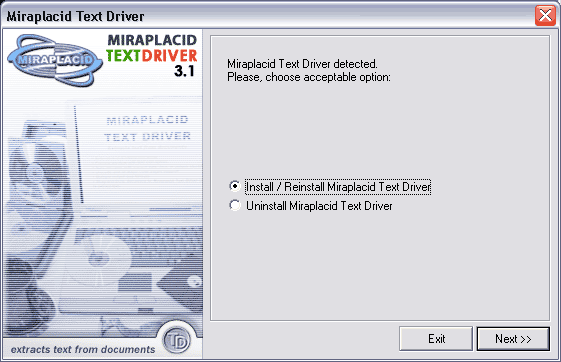 Miraplacid Text Driver : Uninstallation Step 2/3