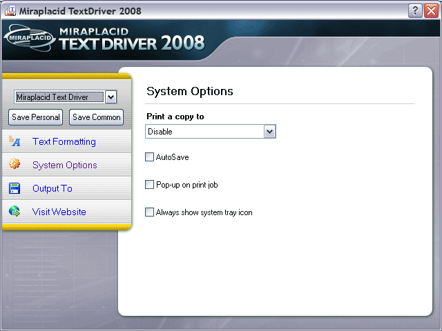 Miraplacid Text Driver System Settings