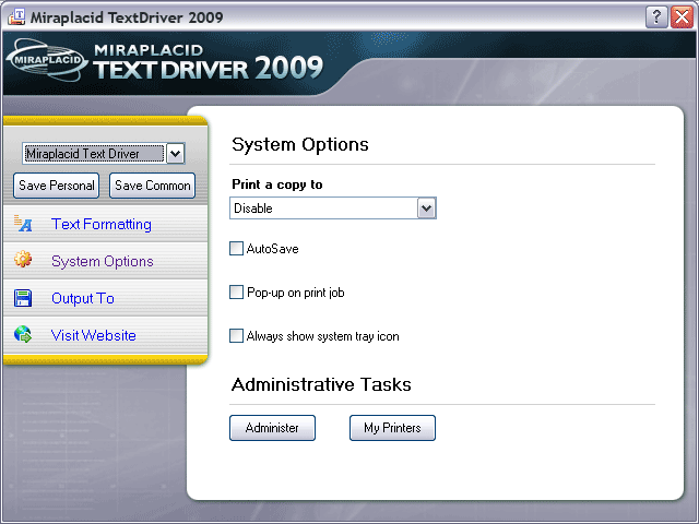 Miraplacid Text Driver System Settings