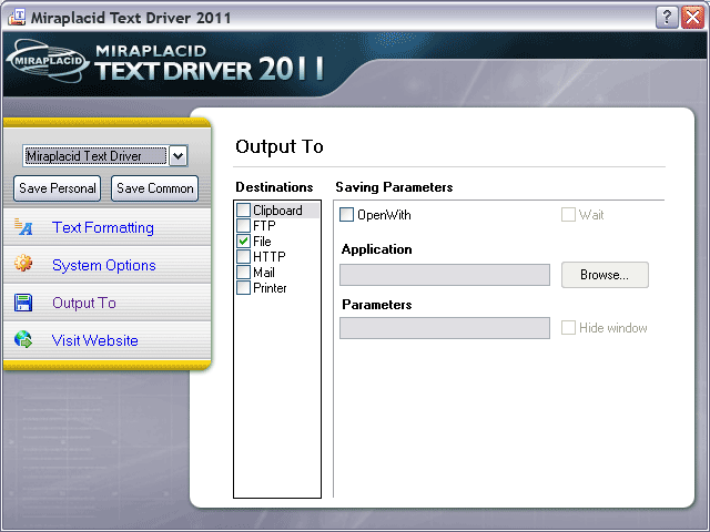 Miraplacid Text Driver Output To: Clipboard