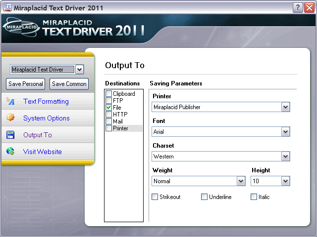 Miraplacid Text Driver Output To: Printer