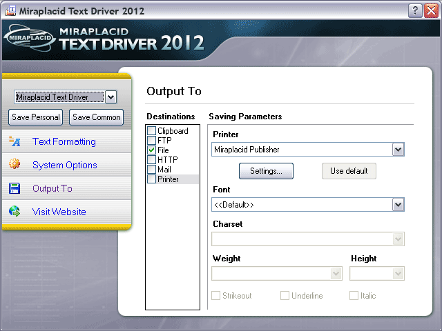 Miraplacid Text Driver Output To: Printer