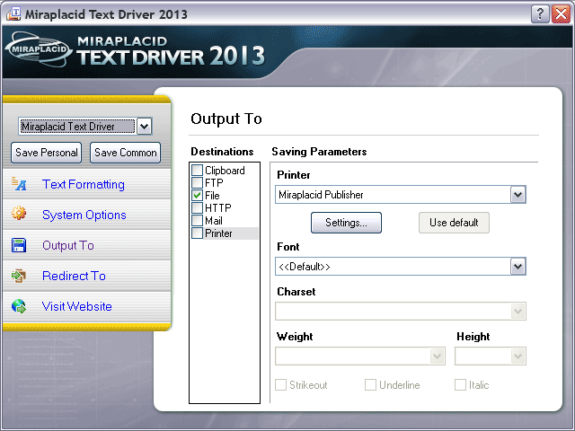 Miraplacid Text Driver Output To: Printer