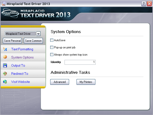 Miraplacid Text Driver System Settings