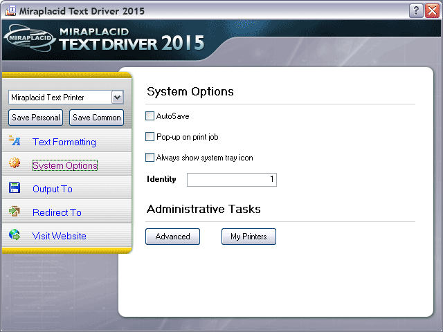 Miraplacid Text Driver System Settings