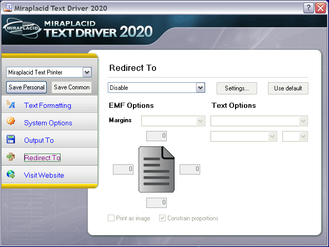 Miraplacid Text Driver Redirection Options