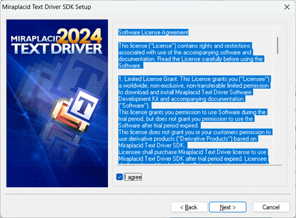 Miraplacid Text Driver : Installation Step 2/5