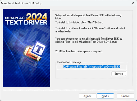 Miraplacid Text Driver : Installation Step 4/5