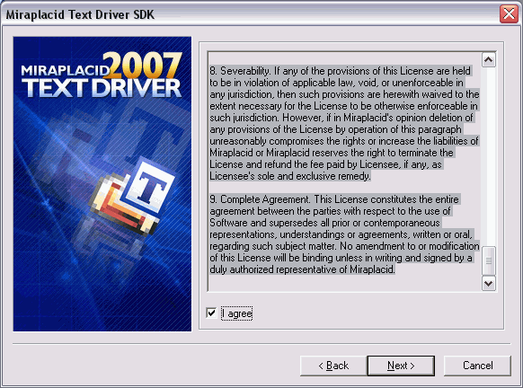 Miraplacid Text Driver : Installation Step 2/5