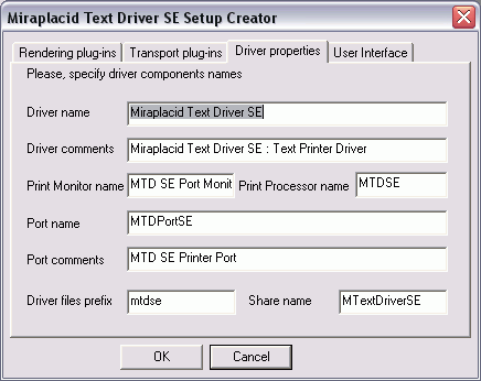 Miraplacid Text Driver : Setup Maker: Names