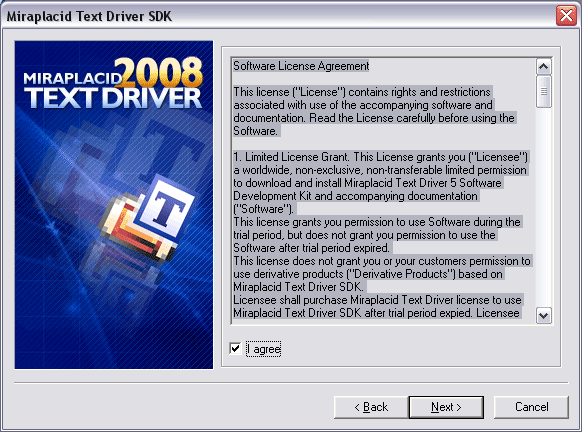 Miraplacid Text Driver : Installation Step 2/5