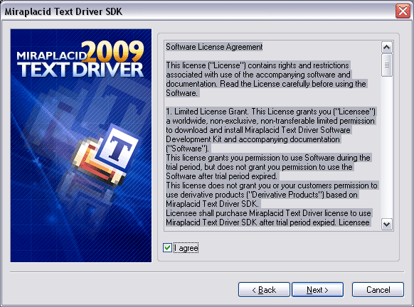 Miraplacid Text Driver : Installation Step 2/5