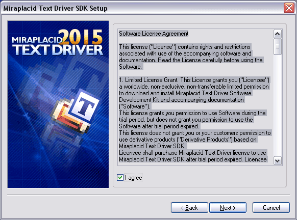 Miraplacid Text Driver : Installation Step 2/5