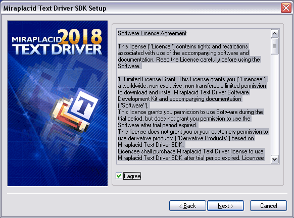 Miraplacid Text Driver : Installation Step 2/5