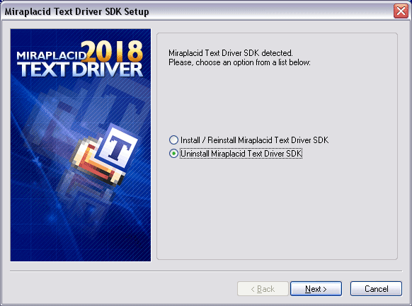 Miraplacid Text Driver : Uninstallation Step 1/2