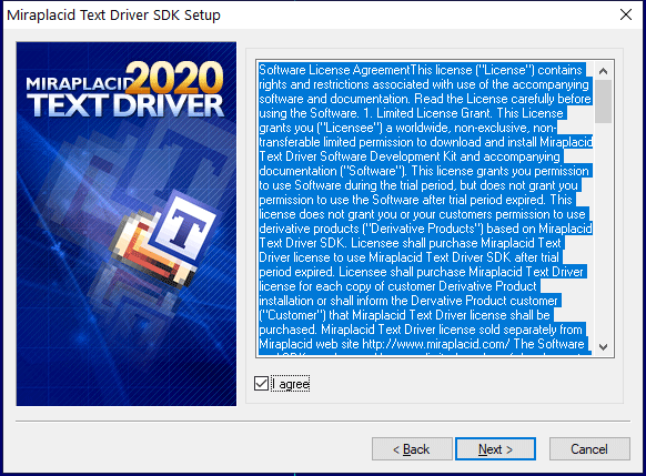 Miraplacid Text Driver : Installation Step 2/5