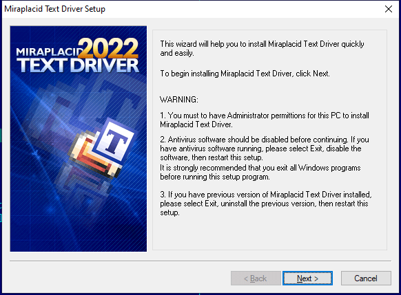 Miraplacid Text Driver : Driver Installation Step 1/3