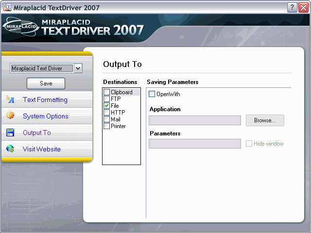 Miraplacid Text Driver Output To: Clipboard