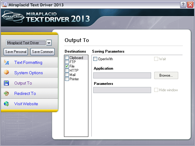 Miraplacid Text Driver Output To: Clipboard