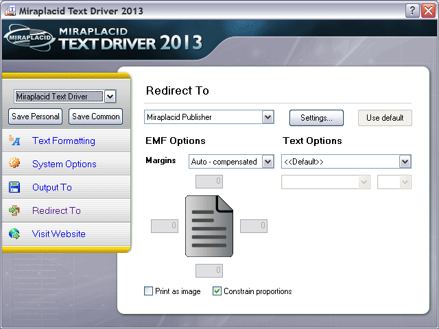 Miraplacid Text Driver Redirection Options