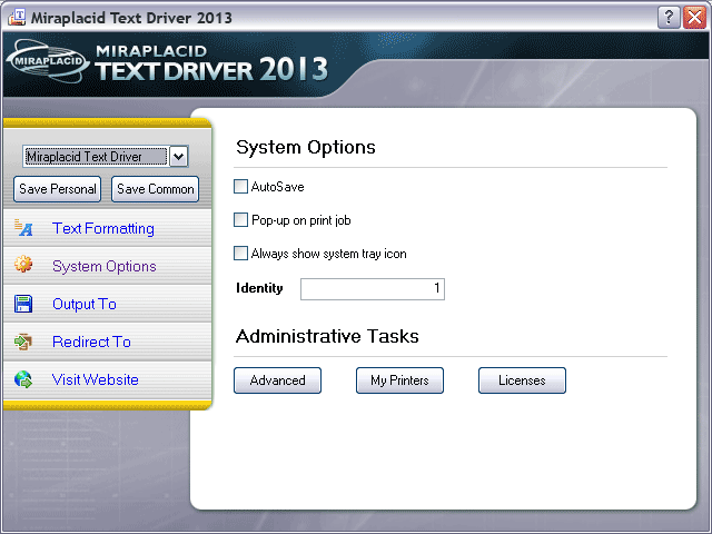 Miraplacid Text Driver System Settings