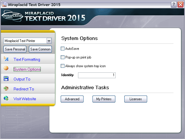 Miraplacid Text Driver System Settings
