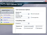 Miraplacid Text Driver Settings Dialog