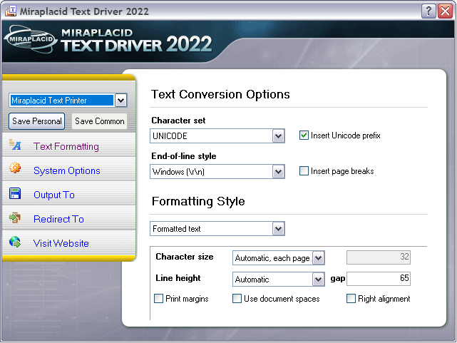 Click to view Miraplacid Text Driver 7.0 screenshot